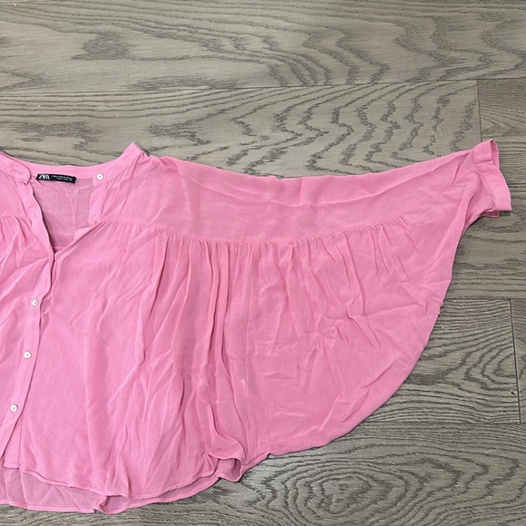 NWOT Zara Pink Butterfly Sleeve Button Down Top - Picture 3 of 5